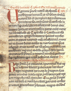 První strana rukupisu Vita fratris Hroznatae ze 14. stol.